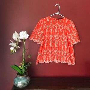 Zara Orange Embroidered Top